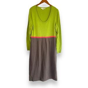 Boden Cotton Green Gray Cashmere Angora Color Block Sweater Dress Size 16 Long